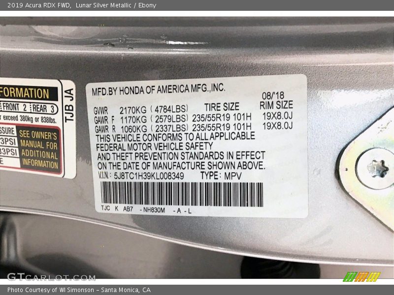 Lunar Silver Metallic / Ebony 2019 Acura RDX FWD