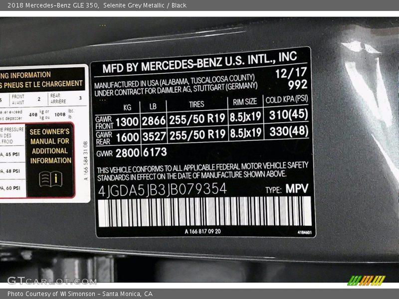 Selenite Grey Metallic / Black 2018 Mercedes-Benz GLE 350