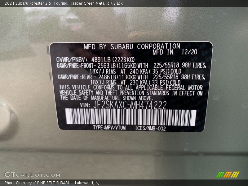 Jasper Green Metallic / Black 2021 Subaru Forester 2.5i Touring