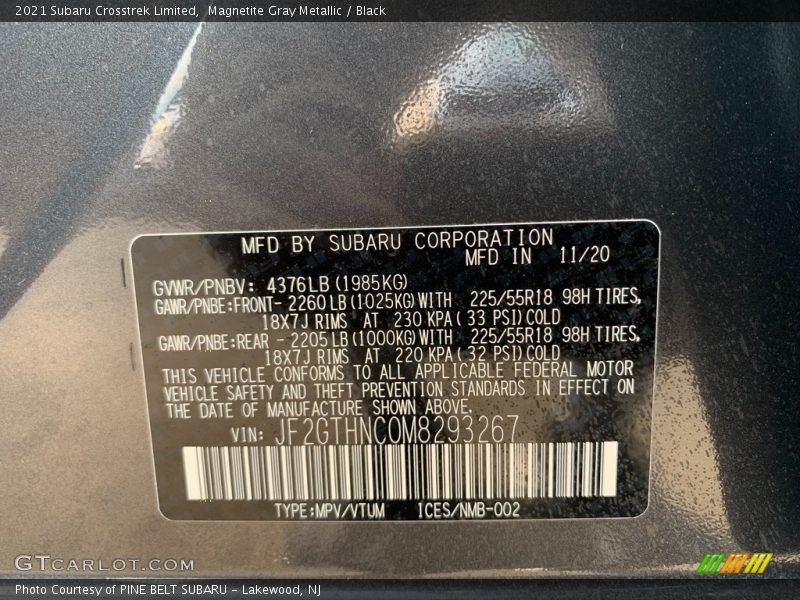 Magnetite Gray Metallic / Black 2021 Subaru Crosstrek Limited