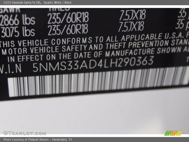 Quartz White / Black 2020 Hyundai Santa Fe SEL