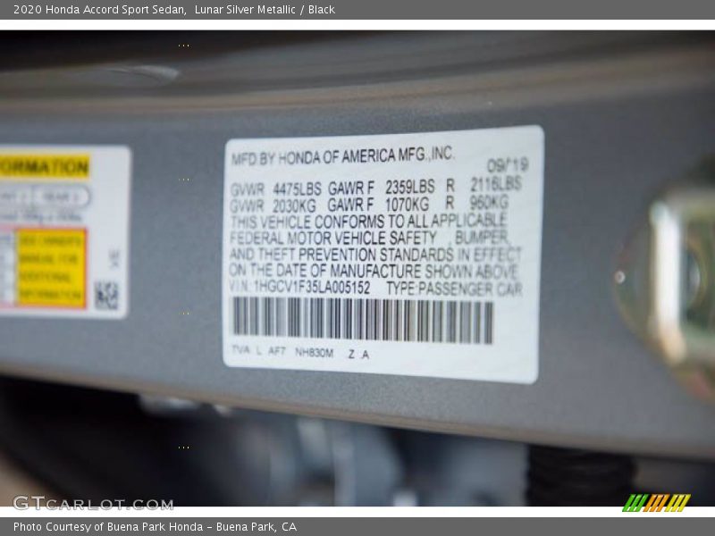 Lunar Silver Metallic / Black 2020 Honda Accord Sport Sedan
