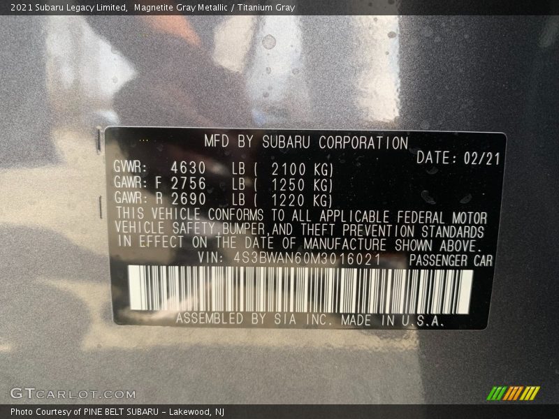 Magnetite Gray Metallic / Titanium Gray 2021 Subaru Legacy Limited