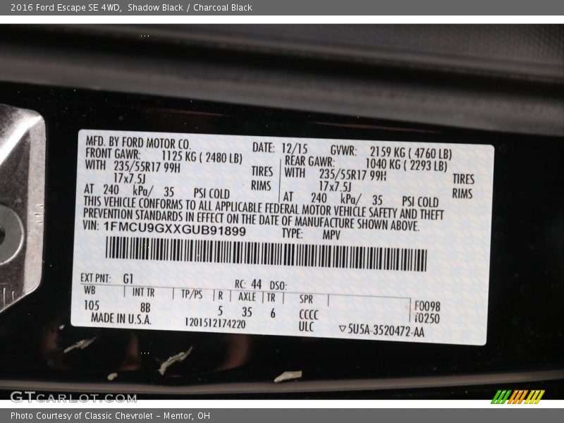 Shadow Black / Charcoal Black 2016 Ford Escape SE 4WD