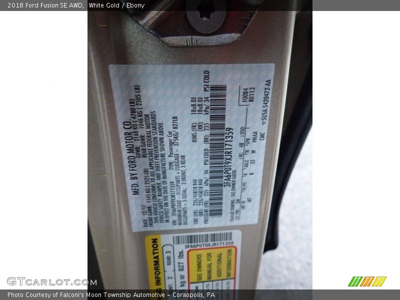 2018 Fusion SE AWD White Gold Color Code GN