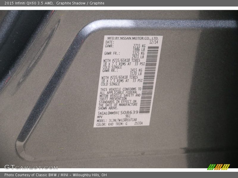 Graphite Shadow / Graphite 2015 Infiniti QX60 3.5 AWD