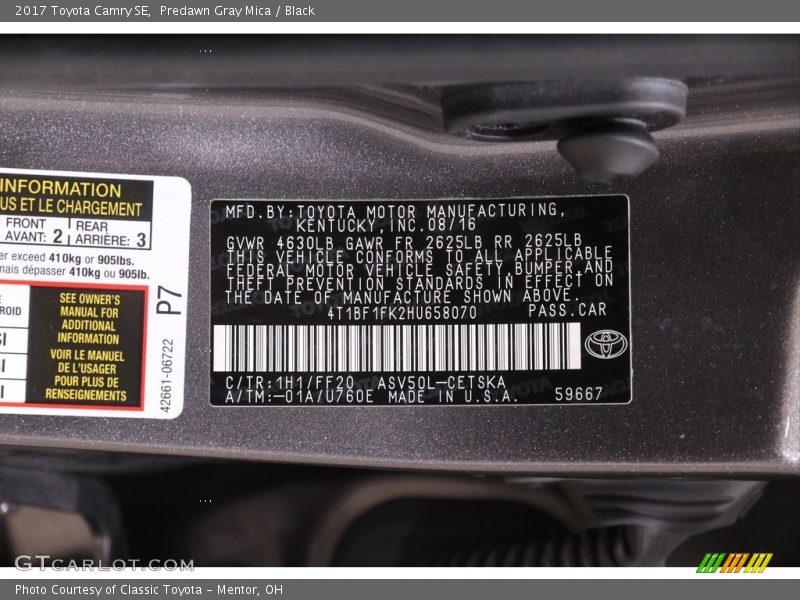 Predawn Gray Mica / Black 2017 Toyota Camry SE
