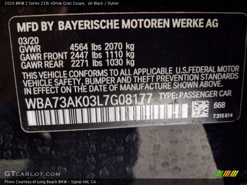 Jet Black / Oyster 2020 BMW 2 Series 228i xDrive Gran Coupe
