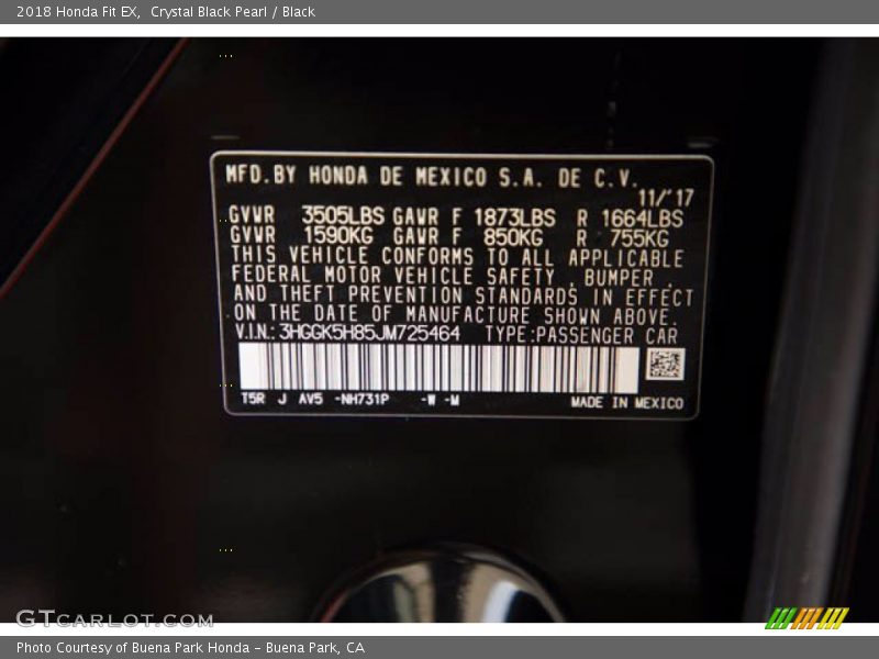 Crystal Black Pearl / Black 2018 Honda Fit EX