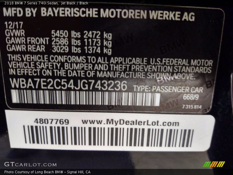 Jet Black / Black 2018 BMW 7 Series 740i Sedan