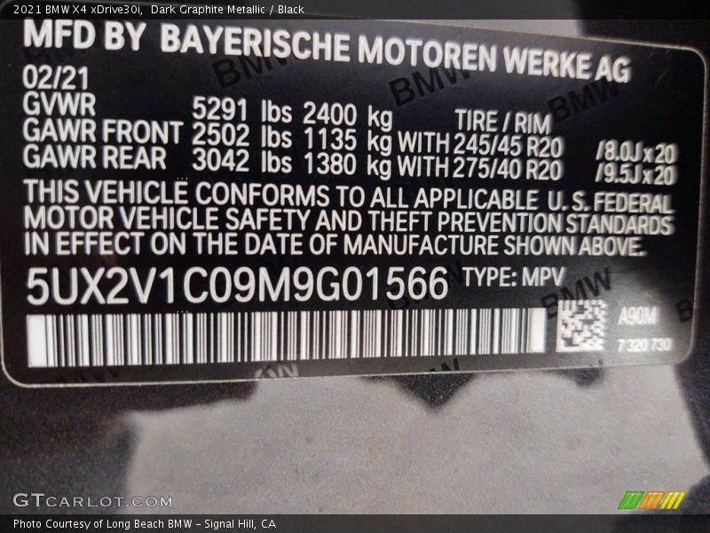 Dark Graphite Metallic / Black 2021 BMW X4 xDrive30i