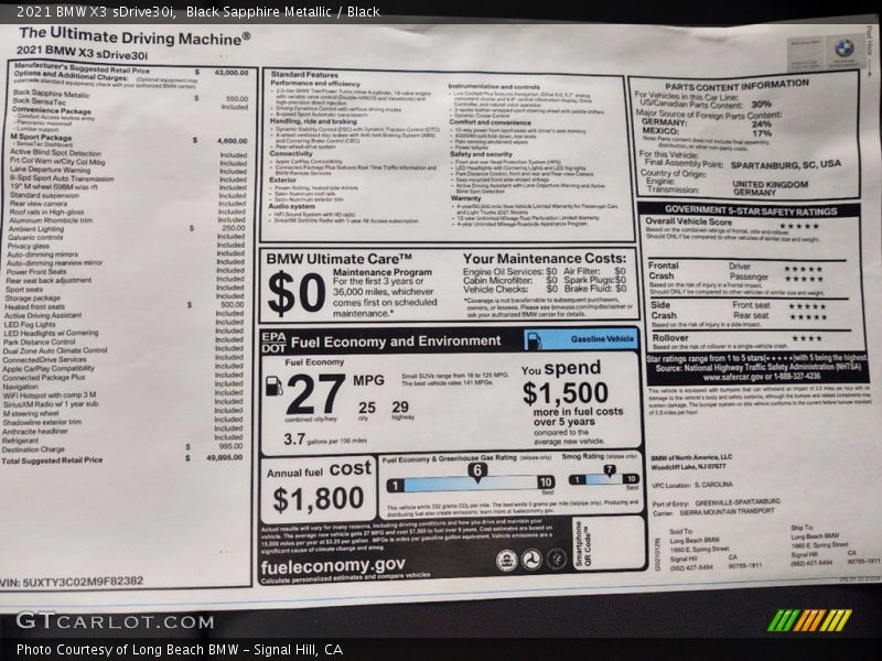 Black Sapphire Metallic / Black 2021 BMW X3 sDrive30i