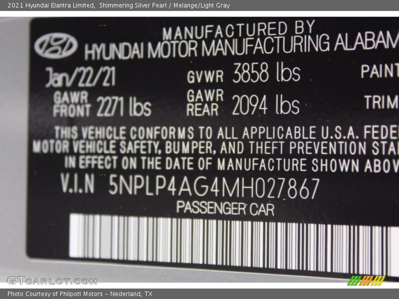 Shimmering Silver Pearl / Melange/Light Gray 2021 Hyundai Elantra Limited