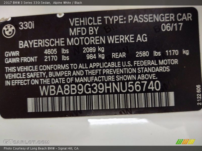 Alpine White / Black 2017 BMW 3 Series 330i Sedan