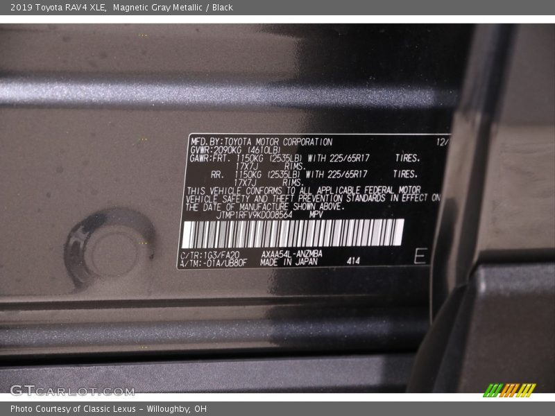 Magnetic Gray Metallic / Black 2019 Toyota RAV4 XLE