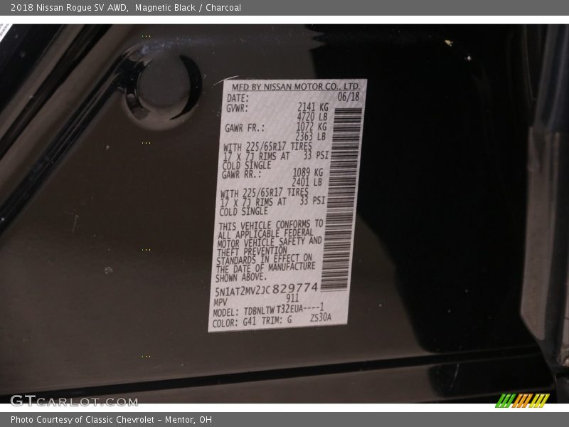 2018 Rogue SV AWD Magnetic Black Color Code G41