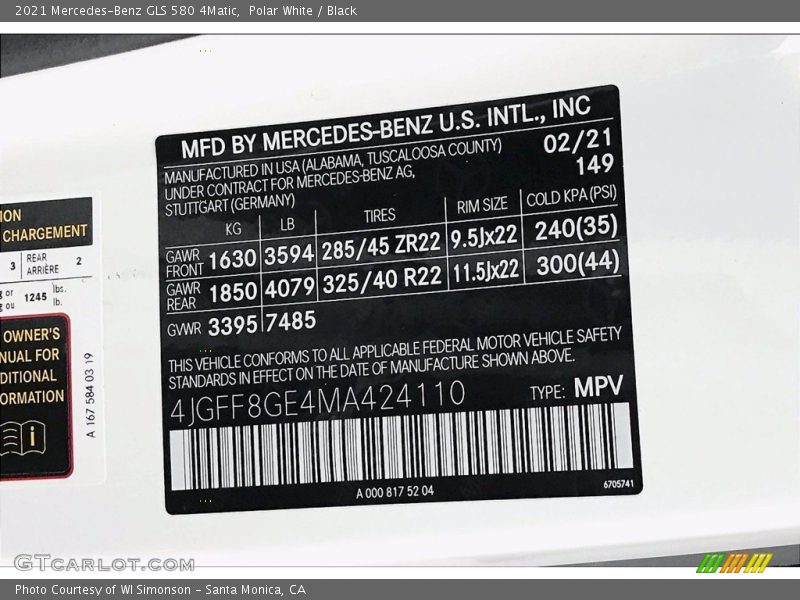 Polar White / Black 2021 Mercedes-Benz GLS 580 4Matic