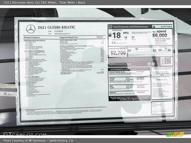 Polar White / Black 2021 Mercedes-Benz GLS 580 4Matic
