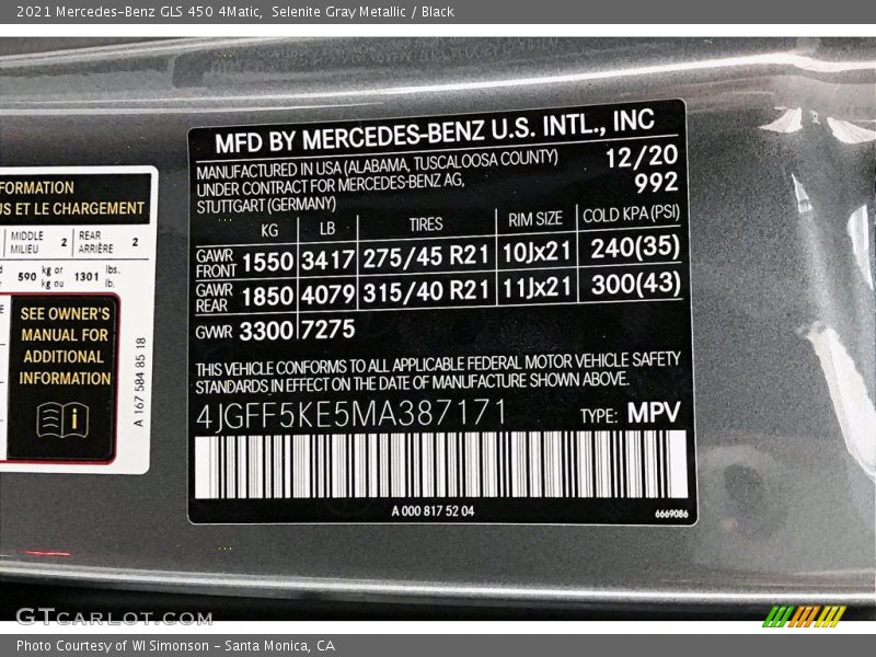 Selenite Gray Metallic / Black 2021 Mercedes-Benz GLS 450 4Matic