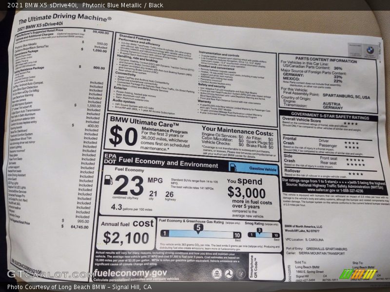 Phytonic Blue Metallic / Black 2021 BMW X5 sDrive40i