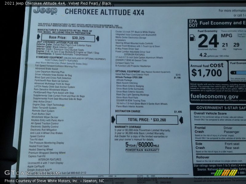 Velvet Red Pearl / Black 2021 Jeep Cherokee Altitude 4x4