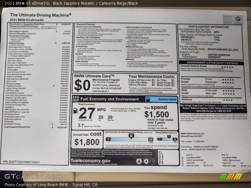 Black Sapphire Metallic / Canberra Beige/Black 2021 BMW X3 sDrive30i