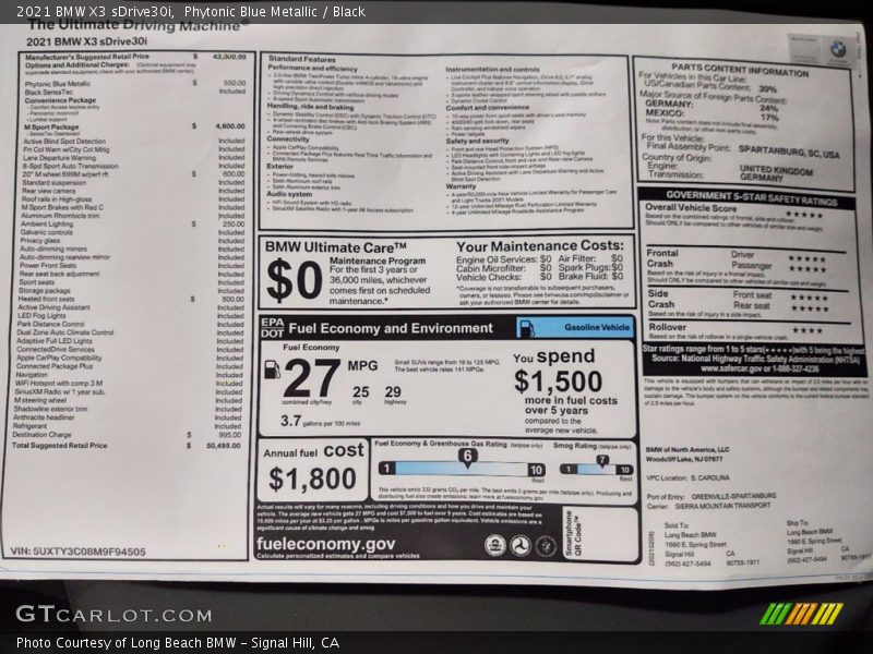 Phytonic Blue Metallic / Black 2021 BMW X3 sDrive30i
