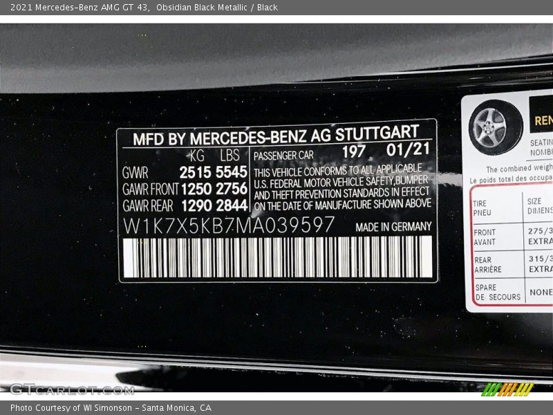 Obsidian Black Metallic / Black 2021 Mercedes-Benz AMG GT 43