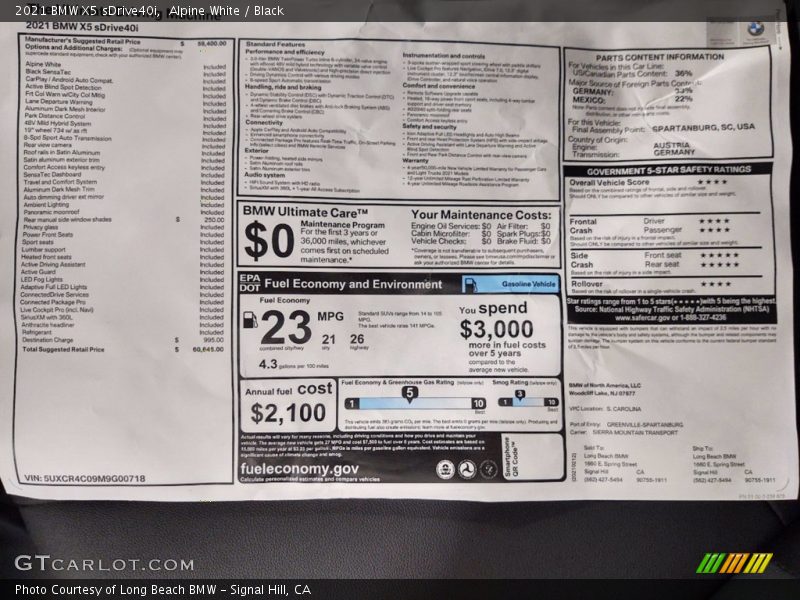 Alpine White / Black 2021 BMW X5 sDrive40i