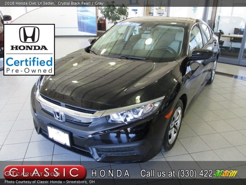 Crystal Black Pearl / Gray 2018 Honda Civic LX Sedan