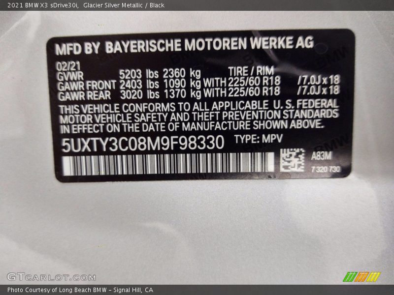Glacier Silver Metallic / Black 2021 BMW X3 sDrive30i