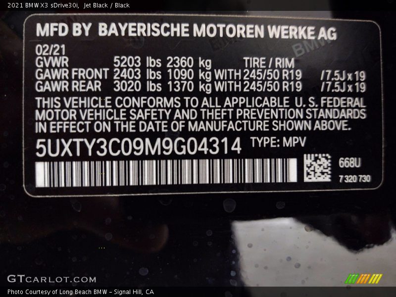 Jet Black / Black 2021 BMW X3 sDrive30i