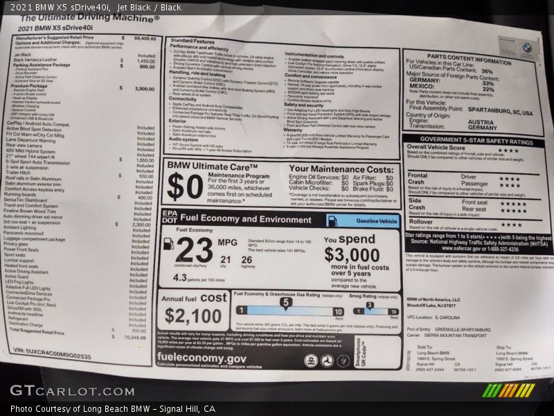 Jet Black / Black 2021 BMW X5 sDrive40i