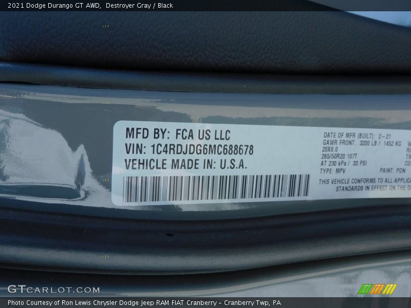 Destroyer Gray / Black 2021 Dodge Durango GT AWD