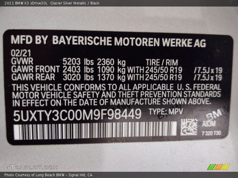 Glacier Silver Metallic / Black 2021 BMW X3 sDrive30i