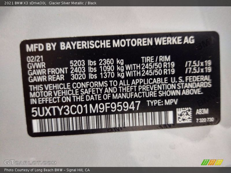 Glacier Silver Metallic / Black 2021 BMW X3 sDrive30i