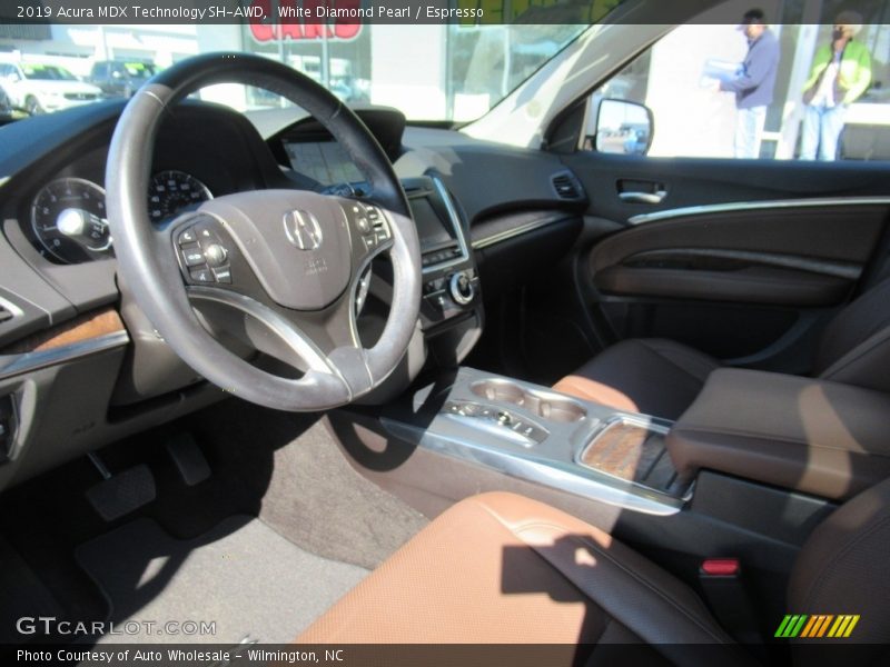 White Diamond Pearl / Espresso 2019 Acura MDX Technology SH-AWD