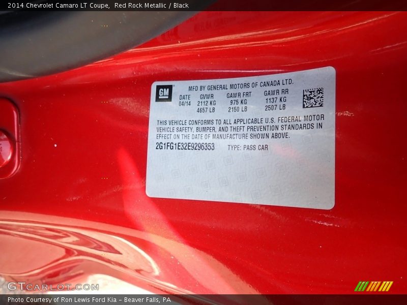 Red Rock Metallic / Black 2014 Chevrolet Camaro LT Coupe