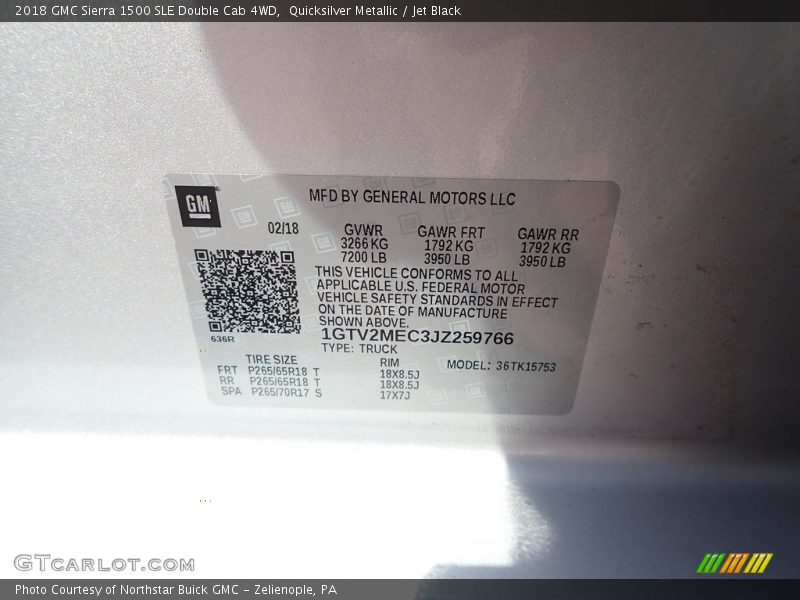 Quicksilver Metallic / Jet Black 2018 GMC Sierra 1500 SLE Double Cab 4WD