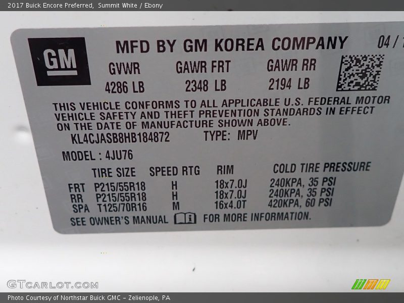 Summit White / Ebony 2017 Buick Encore Preferred