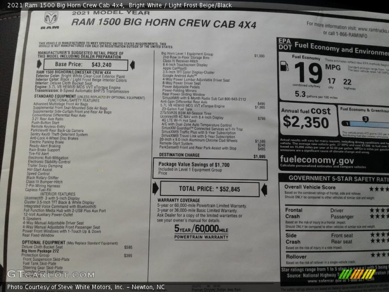 Bright White / Light Frost Beige/Black 2021 Ram 1500 Big Horn Crew Cab 4x4