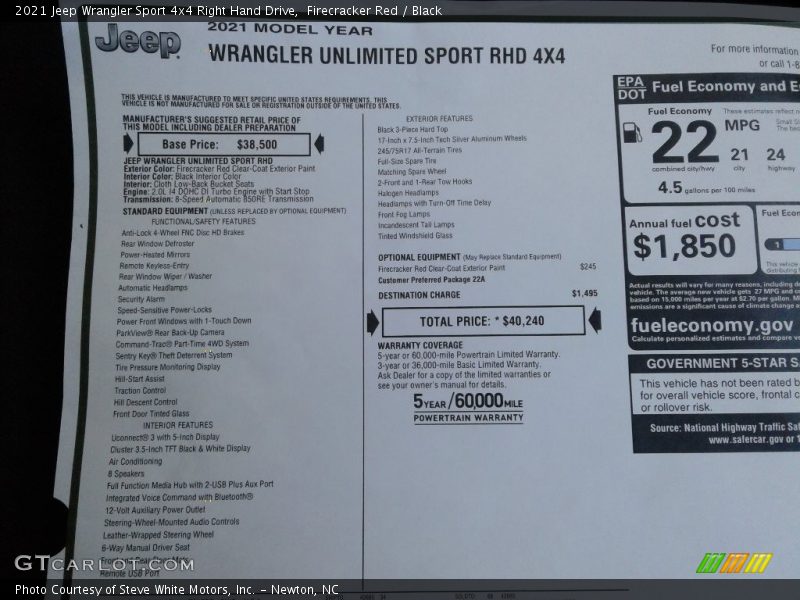 Firecracker Red / Black 2021 Jeep Wrangler Sport 4x4 Right Hand Drive