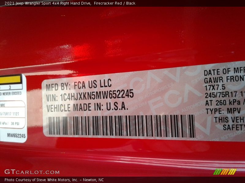 Firecracker Red / Black 2021 Jeep Wrangler Sport 4x4 Right Hand Drive