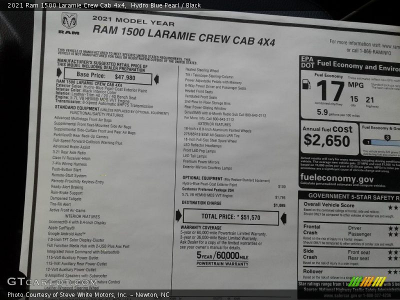 Hydro Blue Pearl / Black 2021 Ram 1500 Laramie Crew Cab 4x4