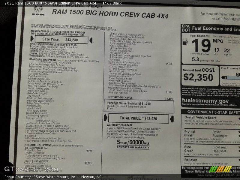 Tank / Black 2021 Ram 1500 Built to Serve Edition Crew Cab 4x4