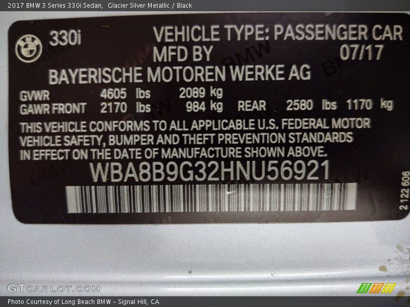 Glacier Silver Metallic / Black 2017 BMW 3 Series 330i Sedan