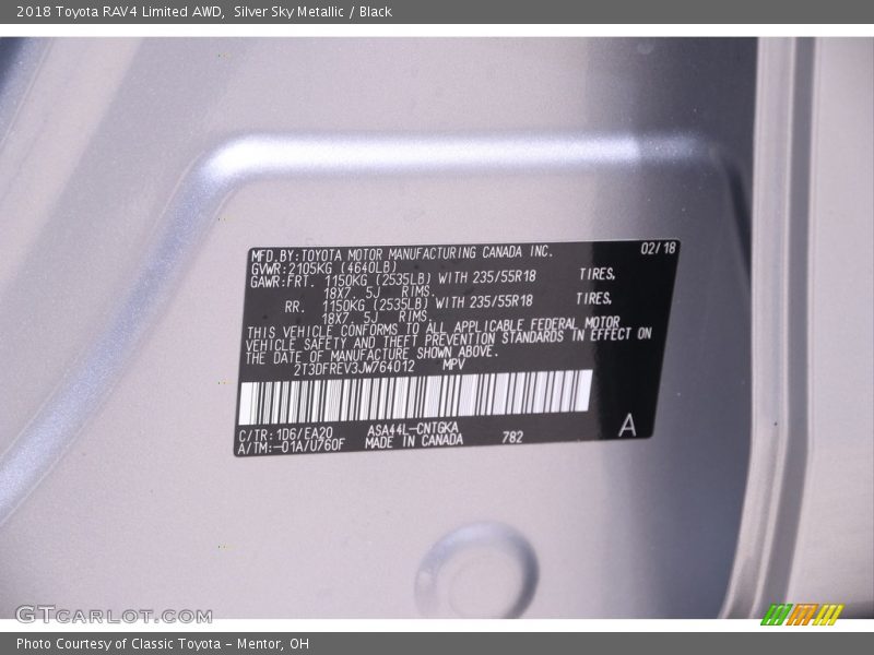 Silver Sky Metallic / Black 2018 Toyota RAV4 Limited AWD