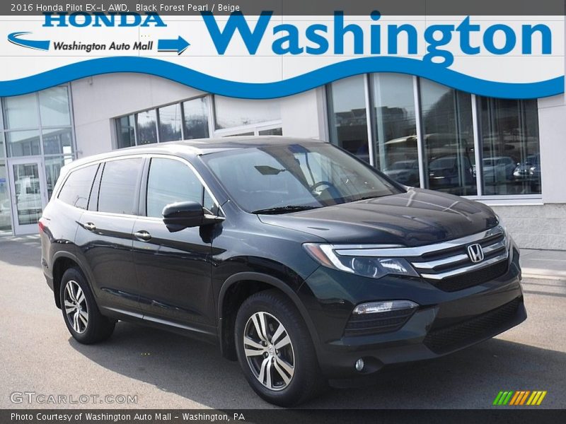Black Forest Pearl / Beige 2016 Honda Pilot EX-L AWD