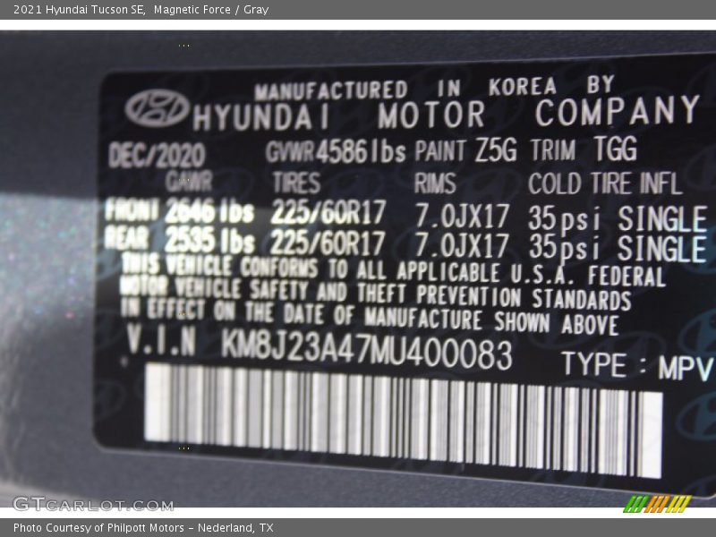 Magnetic Force / Gray 2021 Hyundai Tucson SE
