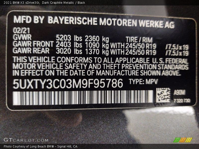 Dark Graphite Metallic / Black 2021 BMW X3 sDrive30i